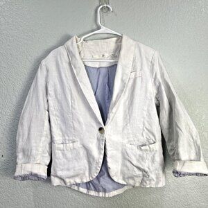 Gibson Linen Blazer Womens Size M White Roll Tab 3/4 Sleev 1 Button Crop Career